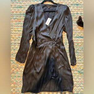 Banana Republic Black Long-Sleeve Wrap Dress
